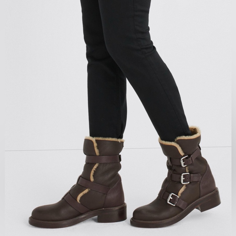 rag & bone • RB Leather Shearling Buckle Moto Boots NWOB